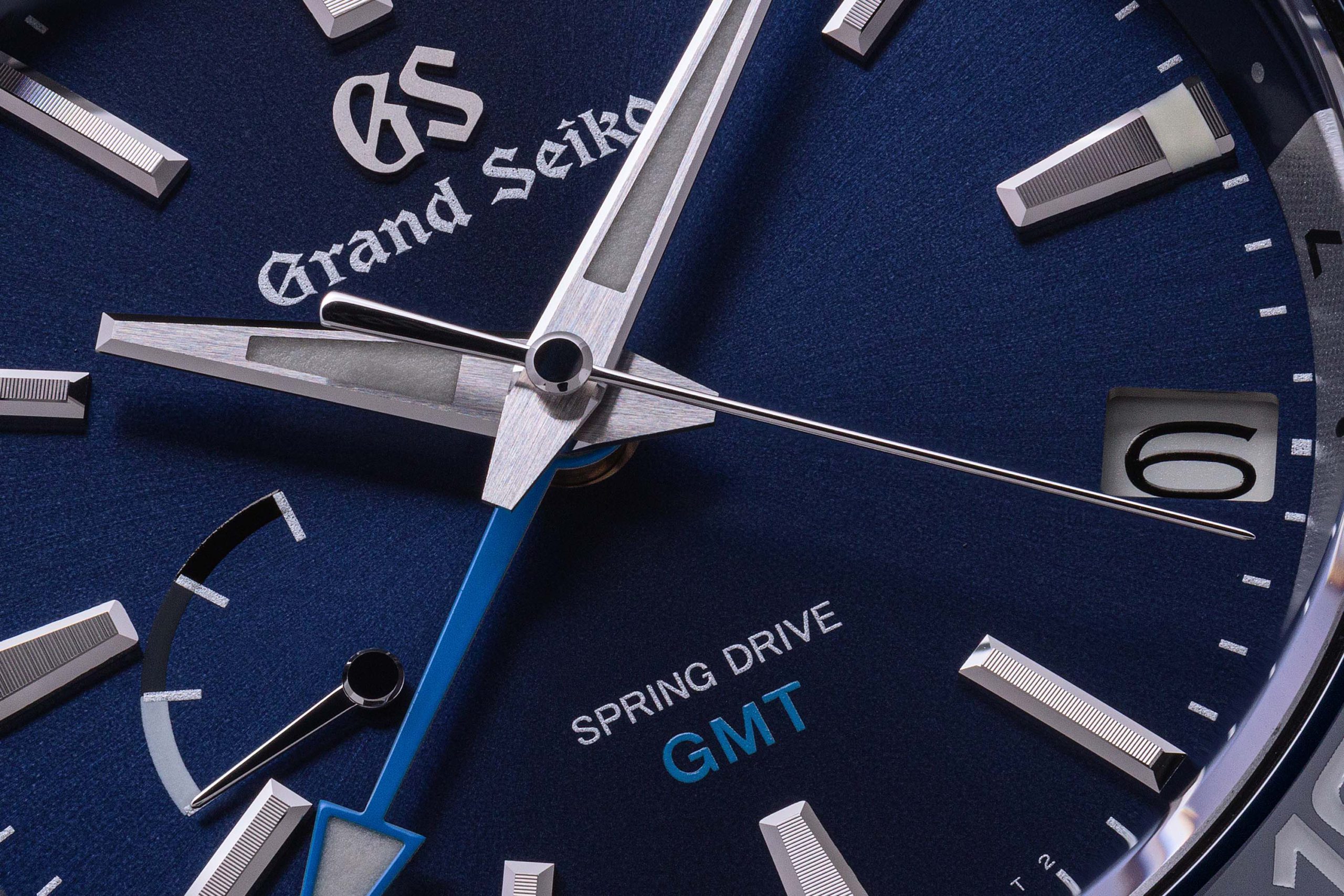 Macro detail of blue dial of Grand Seiko SBGE257.