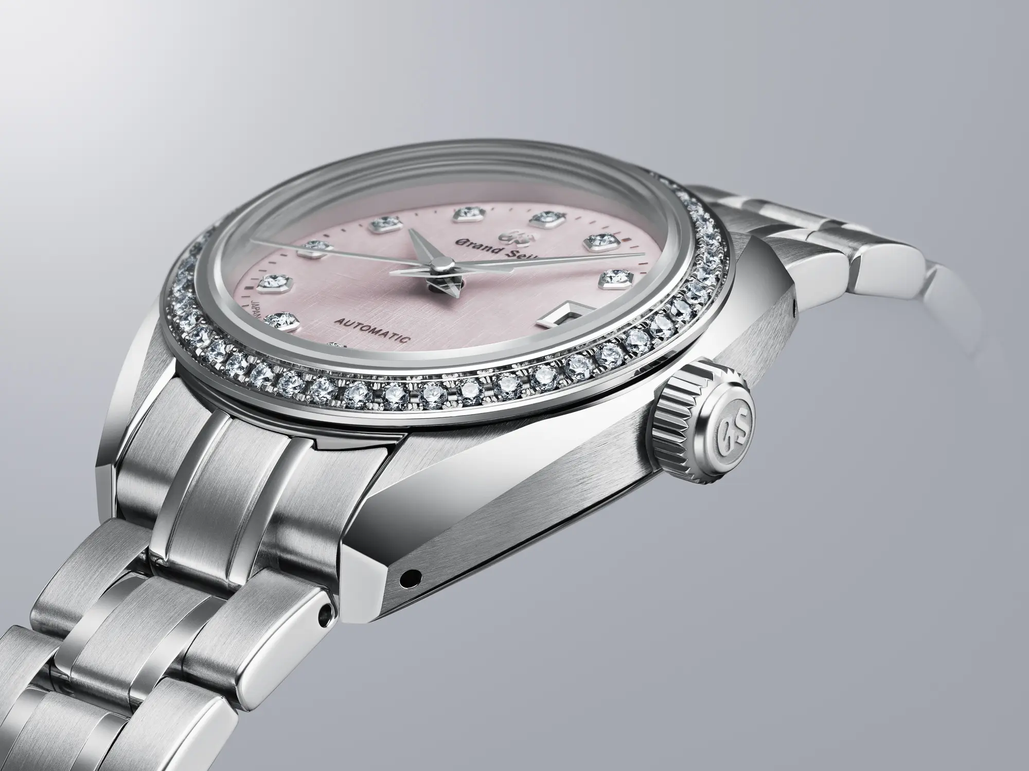 Grand Seiko STGK019 ladies watch with pink dial.