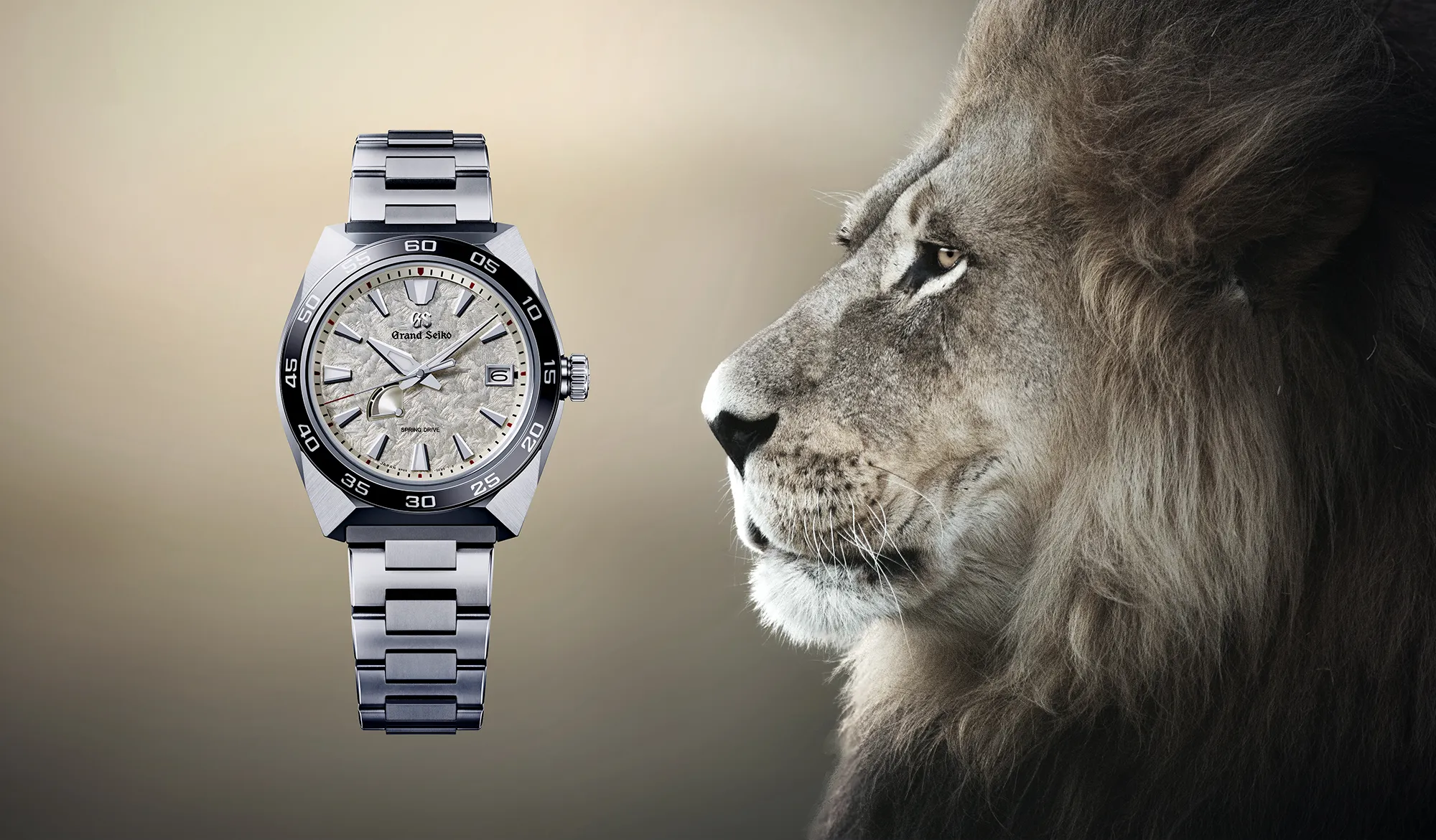 Grand Seiko Spring Drive Tokyo Lion watch with ivory dial.