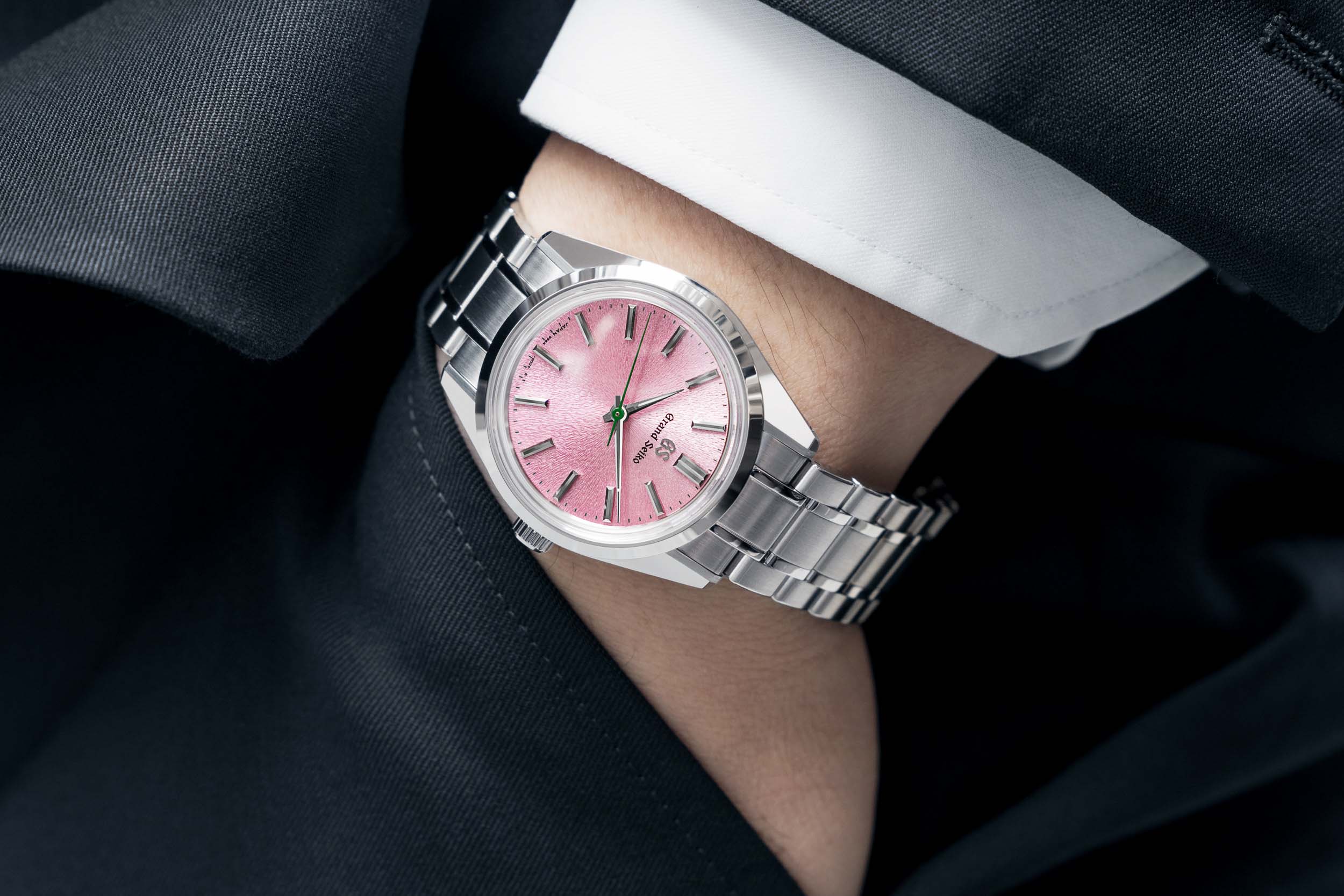 Grand Seiko US Exclusive SBGW313 pink Mt. Iwate dial watch.