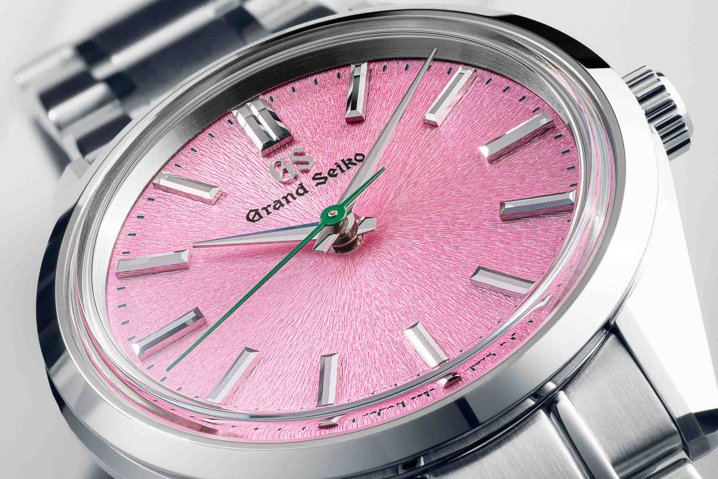 Grand Seiko US Exclusive SBGW313 pink Mt. Iwate dial watch.